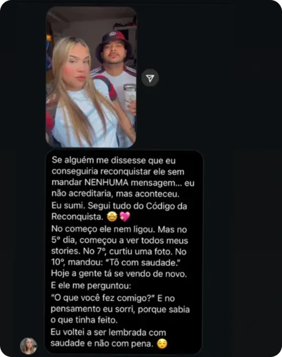 Print de depoimento de aluna sobre a reconquista