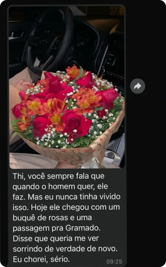 Print de depoimento longo de aluna sobre o método