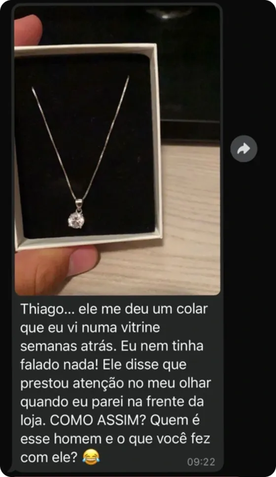 Print de conversa de aluna relatando o ex voltando a procurar